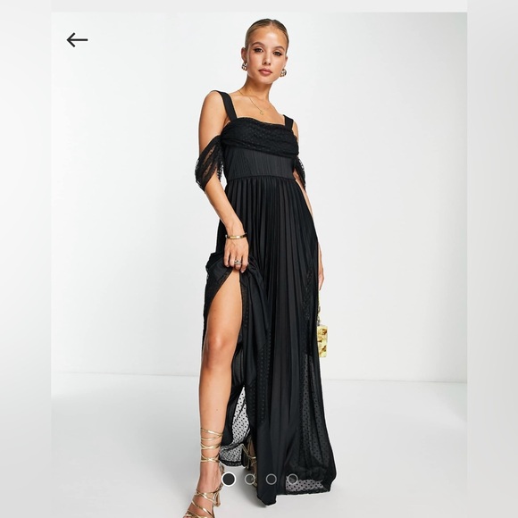 ASOS DESIGN mesh off shoulder pleated maxi dress - Picture 1 of 9